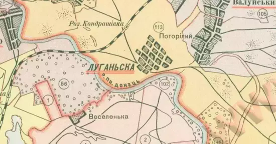 Схематическая карта Луганского округа 1928 года -  карта Луганского округа 1928 года (1).webp