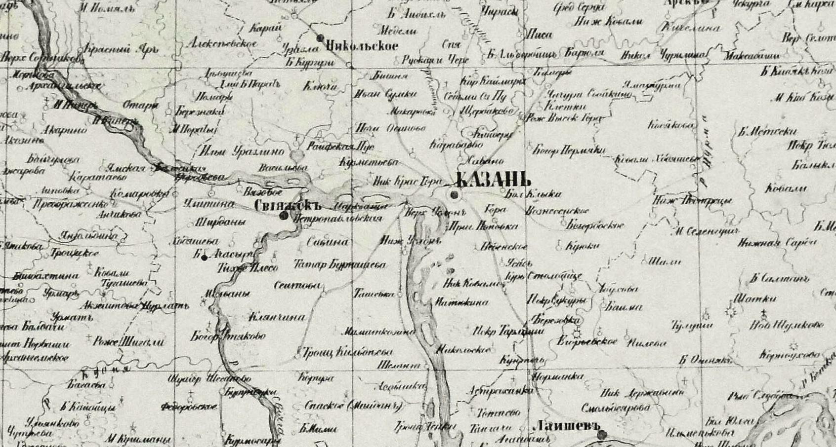 Военно топографическая карта казанской губернии 1880 года