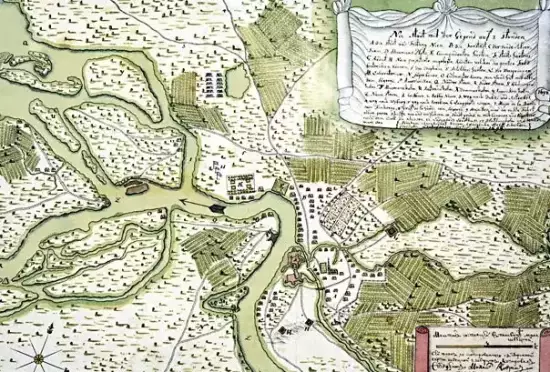 Карты и планы Санкт-Петербурга -  данным шведских историков в 1691 году произошло катастрофическое наводнение на Неве. Вода поднялась до Ниена.webp