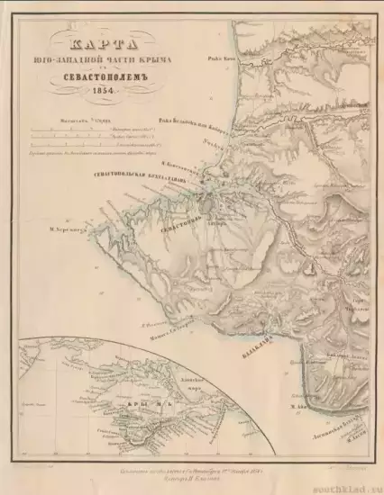 Карта Юго-Западной части Крыма с Севастополем 1854 год -  Крыма1.webp