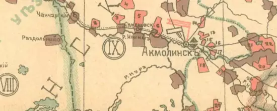 Карта заселяемых частей Уральской, Тургайской, Акмолинской и Семипалатинской областей 1907 года - screenshot_599.webp