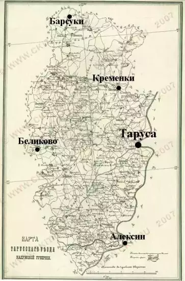 Карта Тарусского уезда Калужской губернии 1910 год - tarus-vid.webp